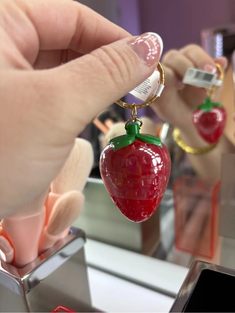 Strawberry Lip Gloss Keychain - Red Moisture Balm